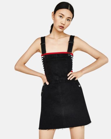Womens High Roller Overalls Denim Dress Loose Casual Sleeveless Mini Pinafore Jean Romper Skirtall with Pockets
