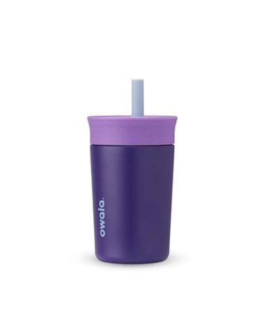Owala Kids Insulation Stainless Steel Tumbler with Spill Resistant Flexible Straw, Easy to Clean, Kids Water Bottle, Great for Travel, Dishwasher Safe, 12 Oz, Purple (Peacock Palace)
