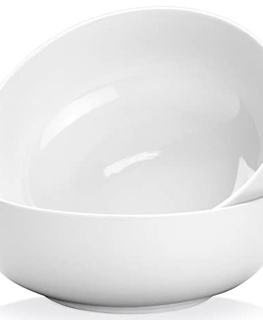 Yedio Pasta Serving Bowls 120 Ounce 9.7” Large Serving Bowls, Porcelain Salad Bowls for Kitchen, Big White Soup Bowls, Oven Dishwasher Safe, Set of 2