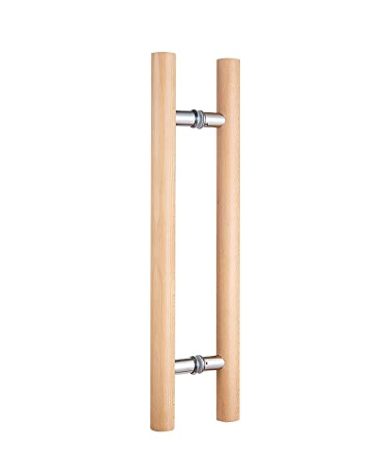 Glass Door Handle 304 Solid Connector, Wood Handle for Sauna Room, Double Sided Push Pull Handle Beech Wood Door Pull, H Shape Door Handle Bar (Length 16inches, Wood Color(Straight Connector))…