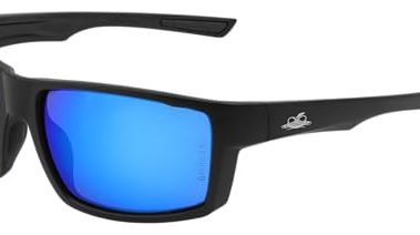 Bullhead Safety Eyewear Sawfish Safety Glasses, Precision Lens, Performance Fog Technology, Blue Mirror Lens, Matte Black Frame