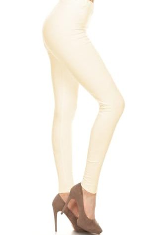 Leggings Depot Cotton Spandex Solid Leggings Made in USA-Ivory, M