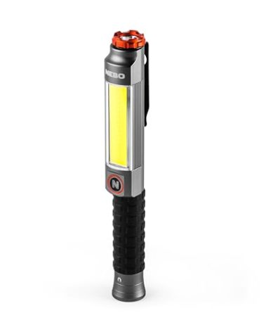 NEBO Big Larry 3 Work Light | 600 Lumens, 7 Light Modes, Magnetic COB Task Lamp & LED Flashlight, Steel Pocket Clip, Hands-Free Use, Water Resistant, Includes 3x AA Alkaline Batteries