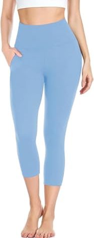 iaoja High Waisted Leggings for Women with Pockets - Tummy Control Soft Workout Running Yoga Printed Pants（Light Blue Small-Medium）