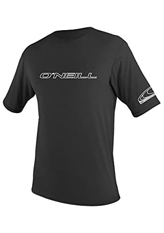 O'Neill UV 50+ Sun Protection Mens Basic Skins Short Sleeve Tee Sun Shirt Rash Guard, Black, Large