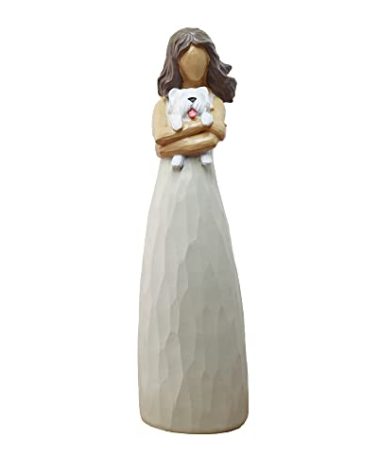 BUTILIVEEN Woman with Dog Figurines, Sympathy, Memorial, Pet Loss Gifts, Westie Gifts for Women, Dog Lovers, Resin, White