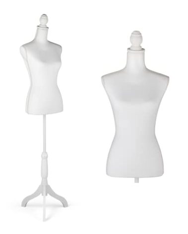 HOMBOUR Female Mannequin Body, Sewing Mannequin Torso Dress Form, Adjustable Mannequin with Stand for Display Dressmaker, White
