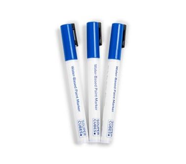 Souper Cubes Water Based Paint Marker - Pack of 3 - Blue Color - Washable, Acid Free Non Toxic Ink. Perfect for Kitchen and Home Use (Blue)