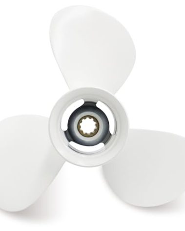 APSFY 9 7/8 x 10 1/2-F Boat Motor Aluminum Propeller Compatible with Yamaha Outboard Engines 20HP 25HP 30 HP, 10 Tooth, RH, 3 Blades, White Replaces 664-45945-00-EL; 664-45945-00-00