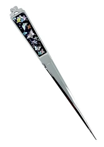 Decorative Envelope Paper Letter Opener with Mother of Pearl Antique Design Silver Steel Office Knife Hand Cutter Blade (Butterfly)