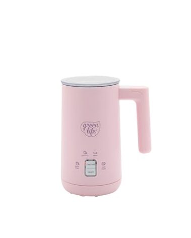 GreenLife Ceramic Electric Milk Frother, 10oz, 4-in-1, Auto Hot and Cold Foam, Dense and Light Foam, PFAS Free, Cordless Milk Warmer and Steamer for Latte, Coffee, Pink