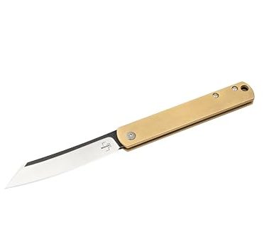 Böker Plus Zenshin 42 Brass - pocket knife with brass handle scales - classic Folding knife with 440C blade - with knife case