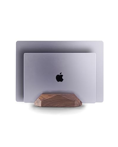 Nuvograin Dual Laptop Holder Vertical Laptop Stand, 2 Slots MacBook Stand Wood,Wooden Laptop Stand,Vertical Laptop Holder for Desk, Widen Dock Fits All MacBook/Surface pro