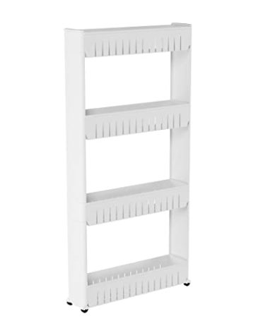 4-Tier Storage Organizer Rack - Plastic Rolling Cart for Office, Dorm, Bedroom, Bathroom, and Laundry Room Organizing by Everyday Home (White)