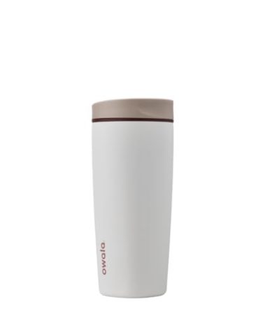 Owala SmoothSip Slider Insulated Stainless Steel Coffee Tumbler, Reusable Iced Coffee Cup, Hot Coffee Travel Mug, BPA Free 20 oz, Tan/White (Vanilla Bean)
