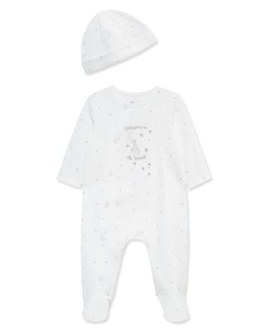 Little Me Baby 2-Piece Welcome to the World Footie and Cap Set, Newborn