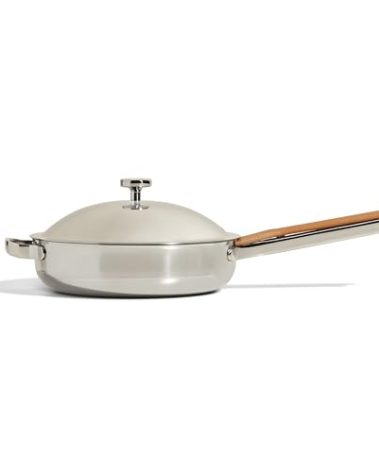 Our Place Titanium Always Pan Pro - 10.6” (2.8 Qt) No-Coating Nonstick Skillet | Tri-Ply Titanium & Stainless Steel | Safe for Oven, Induction & All Cooktops up to 1000°F | Includes Spatula | Chrome