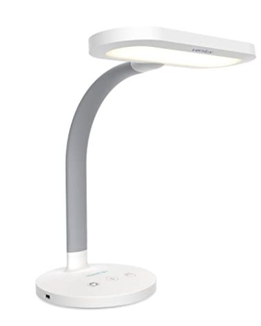 Verilux HappyLight Duo - 2-in-1 Light Therapy & Task Desk Lamp - UV-Free Full Spectrum LED, 10,000 LUX, Adjustable Brightness and Color, Flexible Gooseneck, and Integrated USB Charging Port
