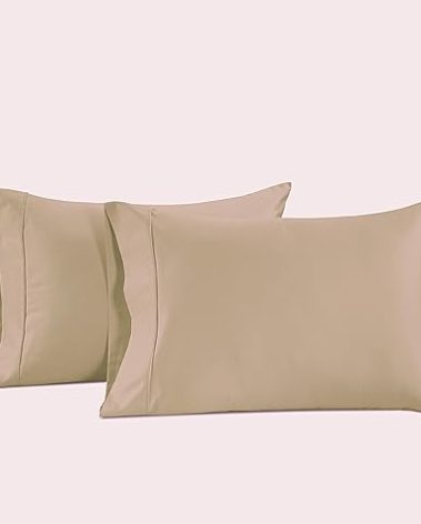 Lane Linen Bedding Cotton Satin Queen Pillow Covers with Envelope Closure - Easy Fit - Silky Soft Breathable Fabric with Opulent Hem Details, (20" X 30") Standard Queen Pillow Cases Set of 2 - Taupe