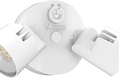 Lithonia Lighting HomeGuard 2-Light LED Outdoor Flood Lights, Outdoor LED Lights, Dusk to Dawn Sensor, Adjustable Lumens, 4000K Cool White, Round Heads, White (HGX LED 2RH ALO 40K 120 PE WH M2)