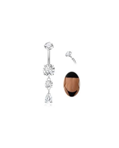 LOAYHOAY G23 Pure Titanium Dangle Belly Button Rings for Women Internally Thread Curved Barbell Belly Rings Dangling Navel Rings CZ Teardrop Navel Piercing Jewelry Silver 8mm