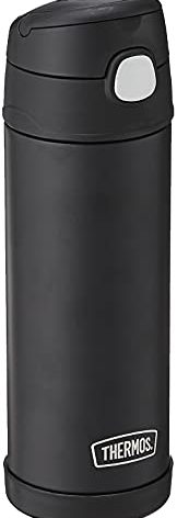 THERMOS FUNTAINER 16 Ounce Stainless Steel Vacuum Insulated Bottle with Wide Spout Lid, Black