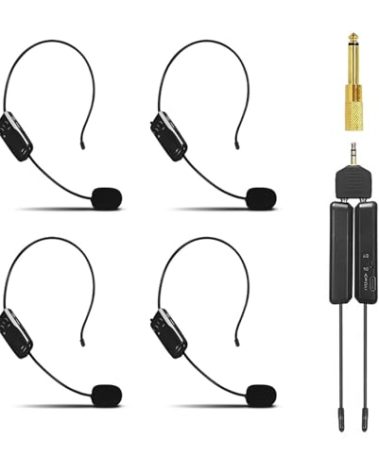 Wireless Microphone System for 4 People,2.4G Wireless Headset Mics and Handheld Mics 2 in 1,Ideal for Speakers,Voice Amplifier,PA System,Teacher,Tour Guides,Fitness Instructor