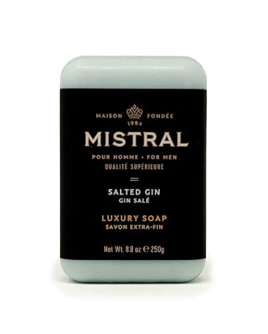 Mistral Salted Gin Luxury Bar Soap for Men | Men’s Natural Soap Bar | Paraben, Phthalates Free | Moisturizing & Triple-Milled Natural Soap for Men - Made in France | Large, 8.8 oz