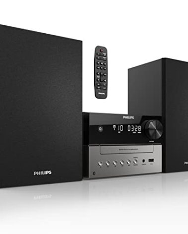 Philips Bluetooth Stereo System for Home with CD Player, Wireless Streaming, MP3, USB, Audio in, FM Radio, 15W, Micro Music Sound System