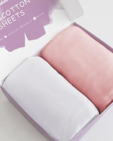 Bassinet Sheets Fit for Maxi COSI Iora, Graco Travel Lite, Fodoss, Yacul and Cloud Baby Bedside Sleeper,100% Cotton, 2 Pack, Ultra Soft Bassinet Sheet, White and Pink