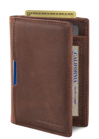 SERMAN BRANDS - Wallets for Men Slim Mens leather RFID Blocking Minimalist Card Front Pocket Bifold Travel Thin (Texas Brown 5.0)