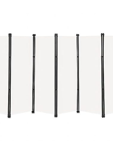 MAYOLIAH 6 Panel Folding Privacy Screen 9ft Wide, 6ft Tall Partition Room Divider Portable Office Walls Dividers Panel, White