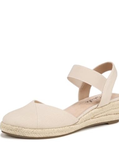 LifeStride Womens Kimmie Wedge Espadrilles Almond Milk 7 W