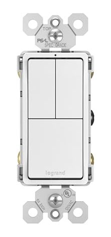 Legrand radiant RCD113WCC6 15 Amp Combination 3-in-1 Decorator Rocker Light Switch, Two Single Pole Switches and One 3-Way Switch, White (1 Count)