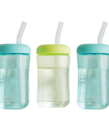 The First Years Squeeze & Sip Toddler Straw Cups - Squeezable Transition Sippy Cup with Silicone Straw - Toddler Feeding Supplies - 7 Oz - 3 Count - Ages 6 Months and Up