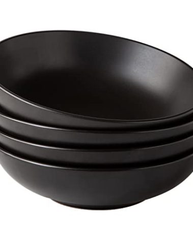 AmorArc 8.75‘’ Large Pasta Bowls, 42 ounce Deep Stoneware Bowls Set of 4 for Kitchen, Wide Bowl for Pasta/Salad/Fruit/Oatmeal/Soup, Microwave&Dishwasher Safe-Matte Black