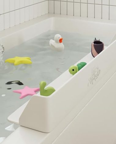 Little Splasher Original PlayPad, Bathtub Splash Guard Play Shelf - Toy Tray Caddy Holder Storage - Suction Cups Attach to Bath Tub - No Mess Water Spill in Bathroom for Toddlers Kids Baby (White)