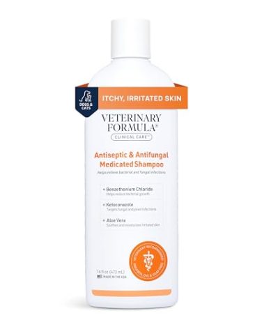 Veterinary Formula Clinical Care Antiseptic and Antifungal Medicated Shampoo for Dogs & Cats, 16 Fl Oz – Helps Alleviate Scaly, Greasy, red Skin – Paraben, Dye, Soap-Free (1 Pack)
