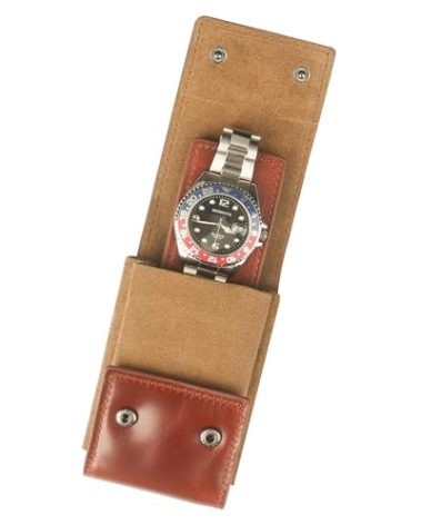 KOSMCCO Leather Watch Pouch - Portable Travel Pouch with Suede Lining and Leather Inserts, Single Watch Case for Lovers Gift (Brown)
