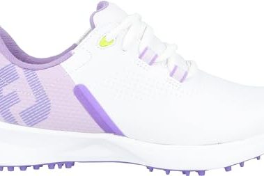 FootJoy Unisex FJ Fuel Junior Golf Shoe, White/Grey/Purple, 3