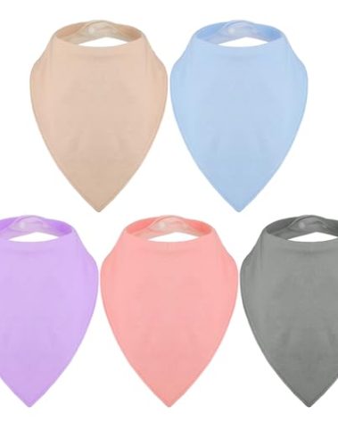 Janmercy 5 Pack Adult Drool Bandana Bibs Soft Large Absorbent Bibs Set for Special Needs Waterproof, Kids 4+ Years, Teens, Men Women(Cream. Blue, Purple, Pink, Gray.)