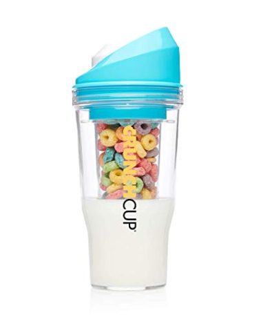 CRUNCHCUP XL Blue - Portable Plastic Cereal Cup for Breakfast On the Go, To Go Cereal and Milk Container, No Spoon or Bowl Required