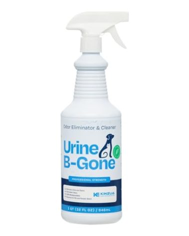 KINZUA ENVIRONMENTAL Urine B-Gone, Professional Enzyme Odor Eliminator & Pet Stain Remover, Human, Cat & Dog Urine Cleaner, Effective on Laundry, Carpets & More, Original Scent, 32oz