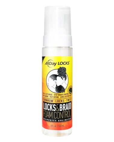 AllDay Locks Braid Foam (8 oz) | Long Lasting Mousse for Style & Shine | No Frizz or Fraying | Tea Tree, Lavender, Peppermint Oil | Moisturize & Seal Braids, Locks, Twists, Cornrows | 8 oz