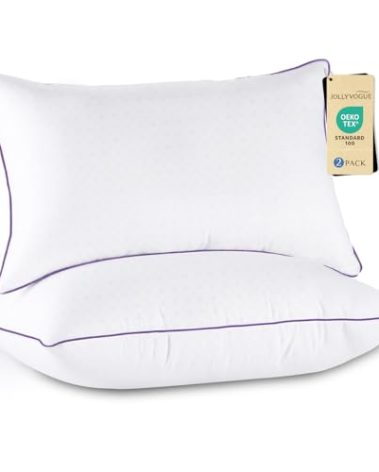 JOLLYVOGUE Pillows Queen Size Set of 2, Medium Supportive Bed Pillows with Super Soft Down Alternative Fill, Luxury Fluffy Hotel Quality for Side, Back, and Stomach Sleepers
