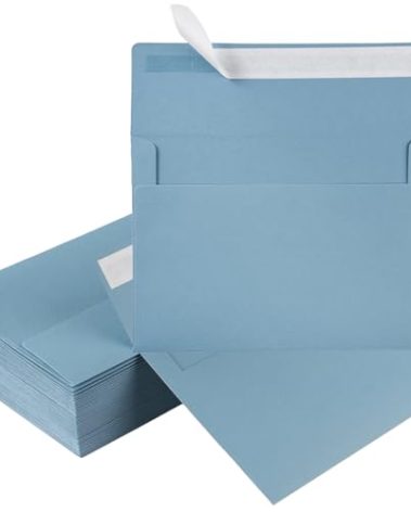 50 Pack 5 x 7 Envelopes Colored Self Seal for Wedding, Party Invitations, Greeting Cards, Announcements, Photos, 5.24 x 7.21 Inches (Dusty-Blue)
