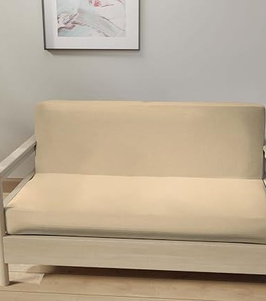 LANE LINEN Futon Covers Full Size, 100% Cotton Slipcovers, Full Size Mattress Cover for Futon Sofa Bed, Foldable Armless Sofa Cover, Zippered Couch Cover - Pearl Ivory