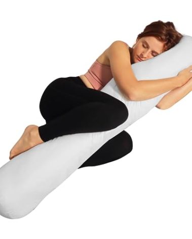 Pillowable - 8” x 48” Round Body Pillow - Adjustable Bolster Pillow for Bed with Removable Cover - Body roll Pillow Maternity Pillow - White