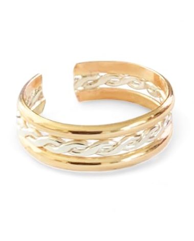 Toe Ring | Braid Stack 14K Gold Fill & Sterling Silver | Unisex Adjustable Toe Ring for Men or Women | One Size Fits All | Two-Tone Mixed Metal Ring