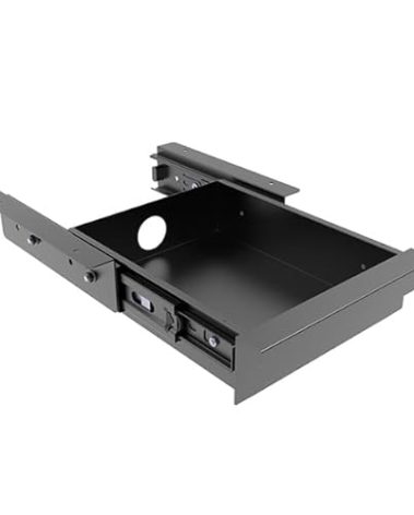Mofangtech Under Desk Mounted Sliding Pull-Out Drawer for Office Desk or Table - Storage Organizer for Sit Stand Workstation- W 9.8" x D 9.8" x 2.5", Metal, Black (Small)